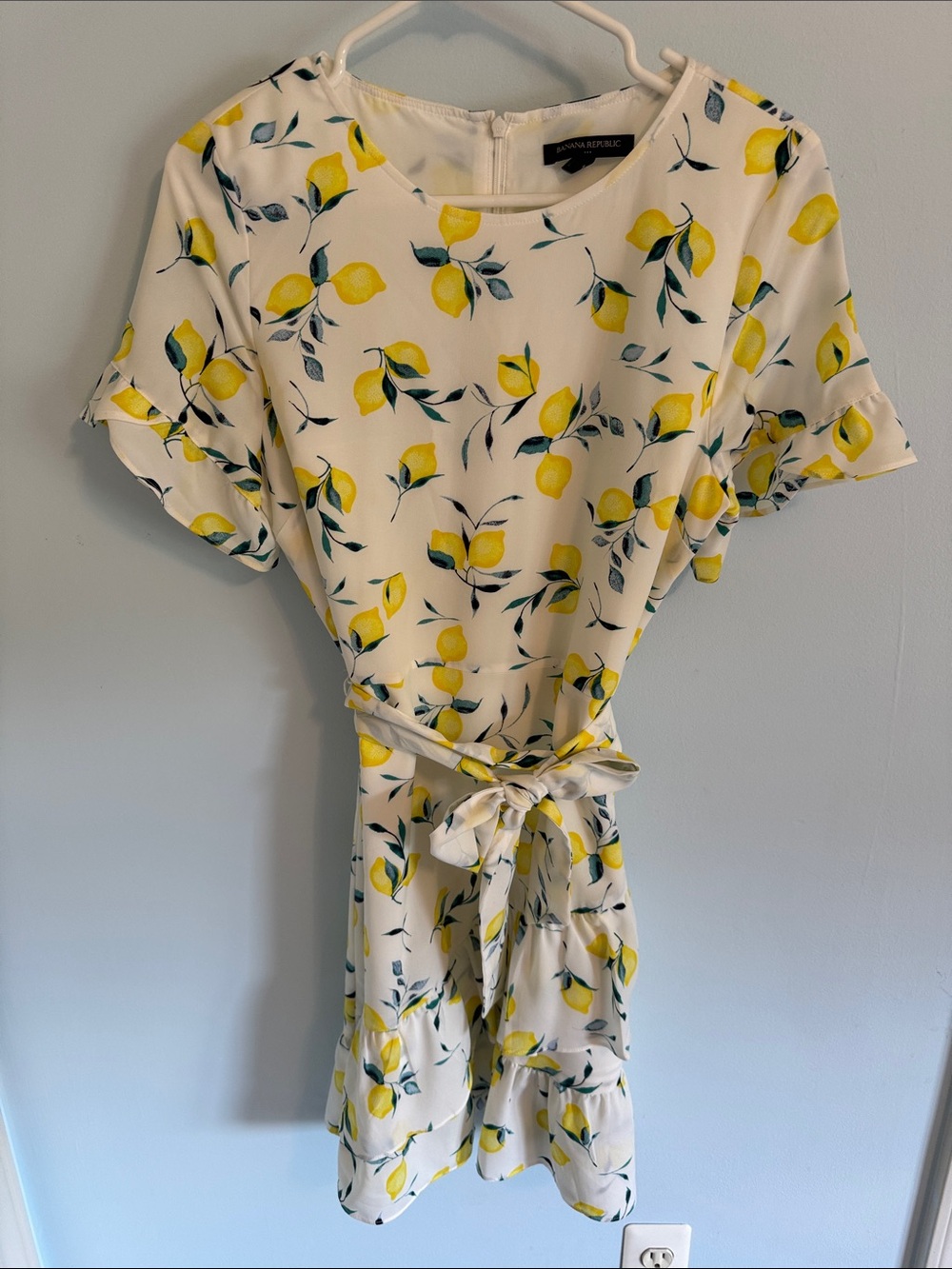 Banana Republic White Lemon-Print Tie Dress